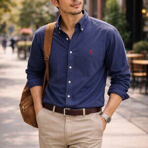 Polo Ralph Lauren XXL Custom Fit Navy Button Down Shirt Red Pony Logo Classic